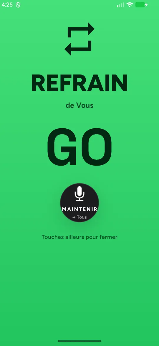 Signal Refrain affiché en plein écran avec le décompte GO