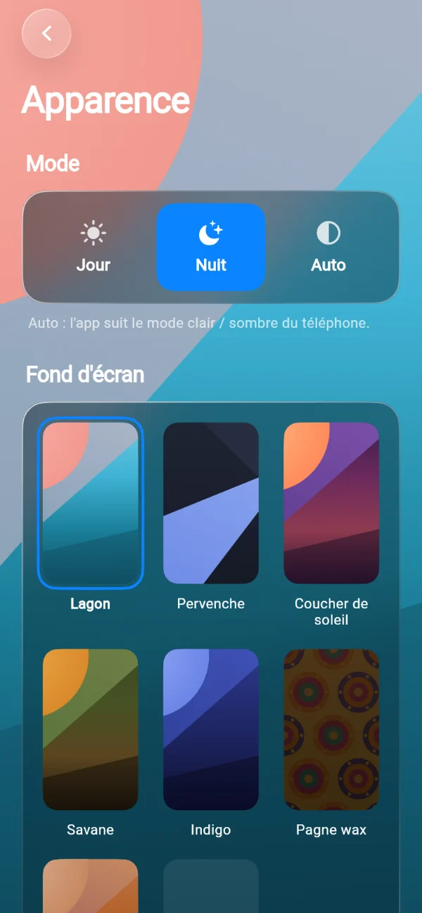 Apparence : jour, nuit et fonds d'écran